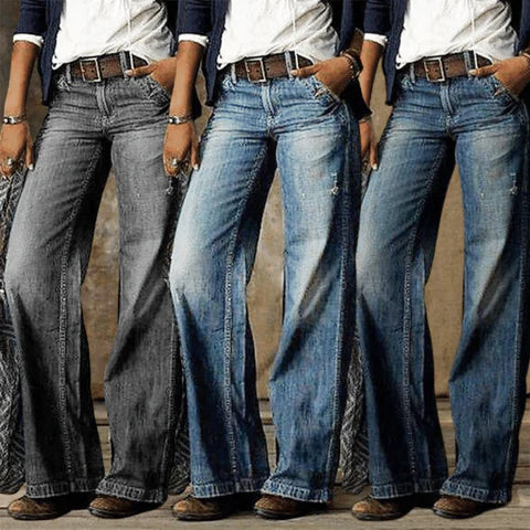 River | Women's High Waist Wide Leg Jeans Retro Flare Denim 4