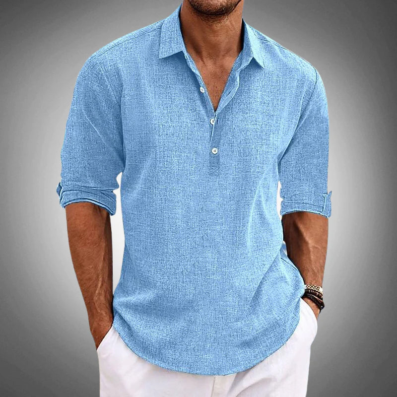 Men's Summer Linen Shirt with Half Collar – Casual