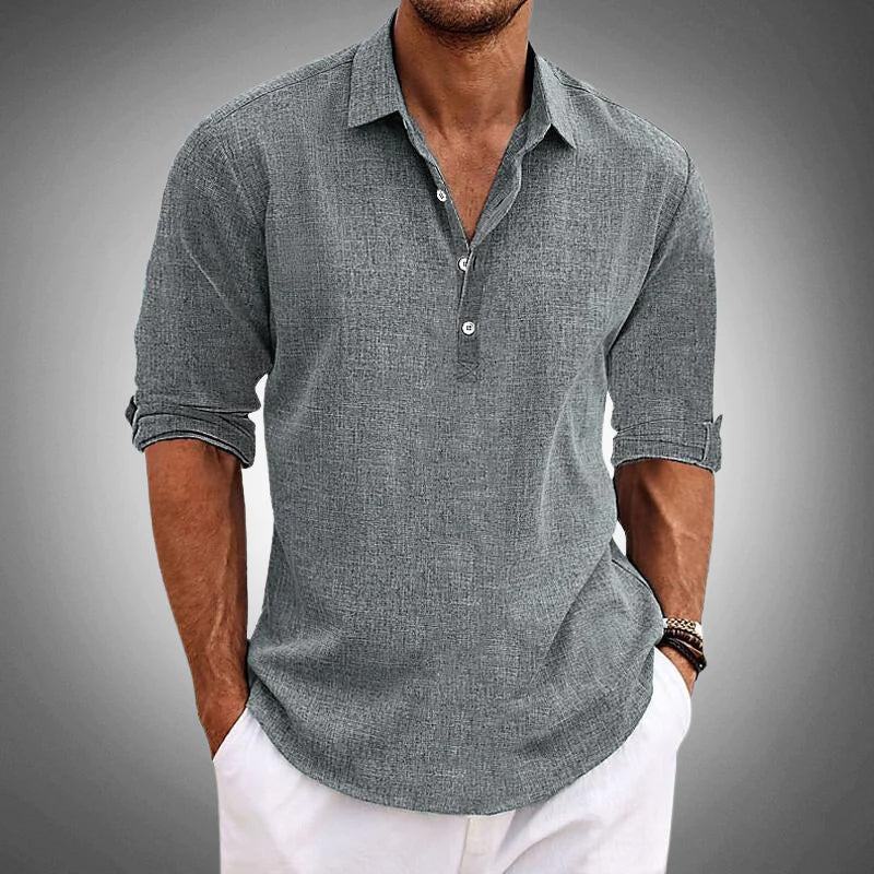 Men's Summer Linen Shirt with Half Collar – Casual