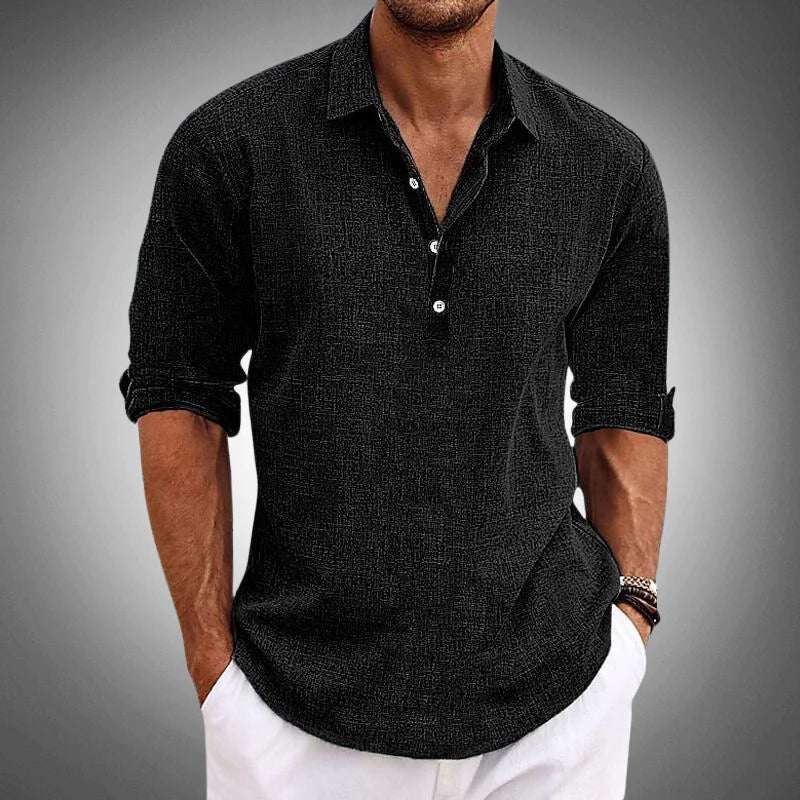 Men's Summer Linen Shirt with Half Collar – Casual