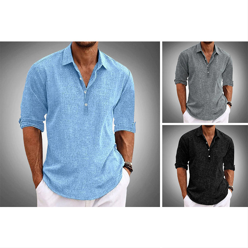 Men's Summer Linen Shirt with Half Collar – Casual