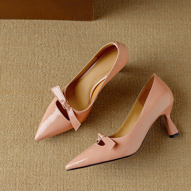 Rosalind | Women's Bow Detail Pumps Pointed Toe Kitten Heel Shoes 6