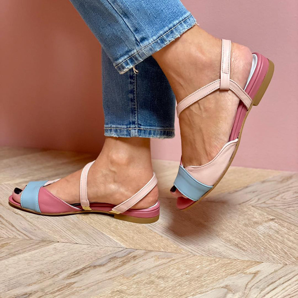 Roselina™ | Asymmetrical Pink Color Block Sandals 2
