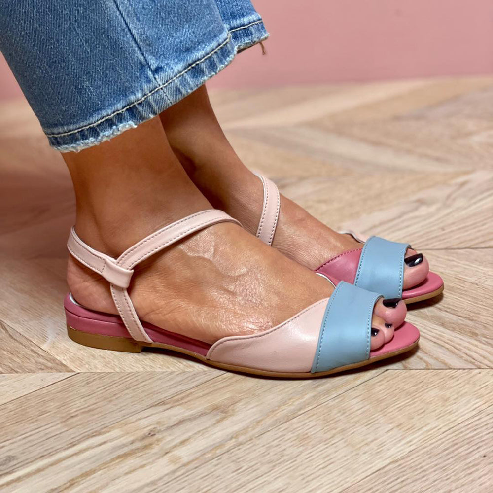 Roselina™ | Asymmetrical Pink Color Block Sandals 3