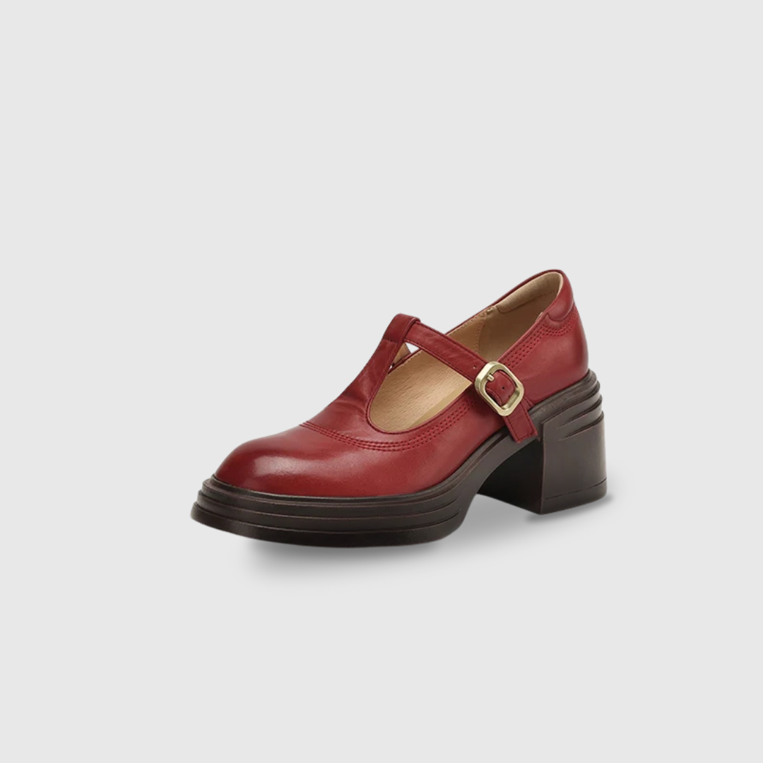 Rowena | Women's Chunky Block Heel Mary Jane Pumps Round Toe Strap 0