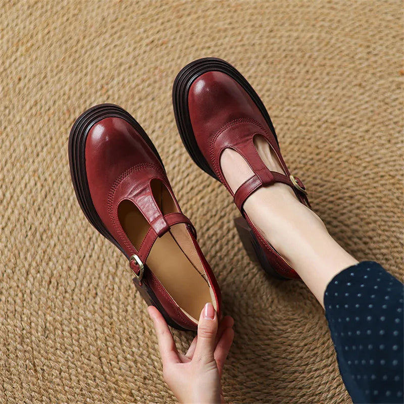 Rowena | Women's Chunky Block Heel Mary Jane Pumps Round Toe Strap 1