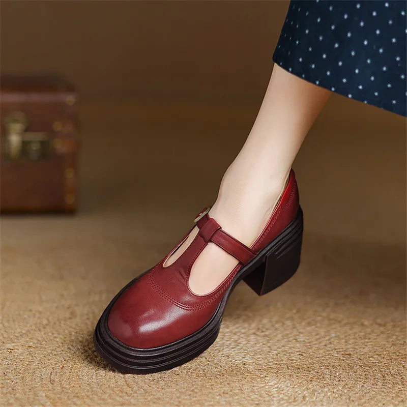 Rowena | Women's Chunky Block Heel Mary Jane Pumps Round Toe Strap 2