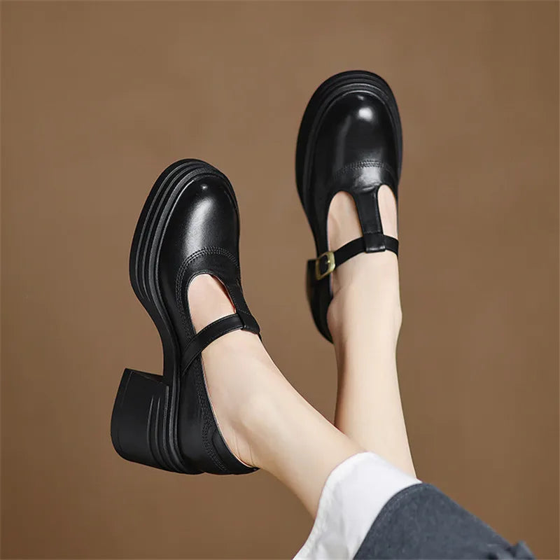 Rowena | Women's Chunky Block Heel Mary Jane Pumps Round Toe Strap 3