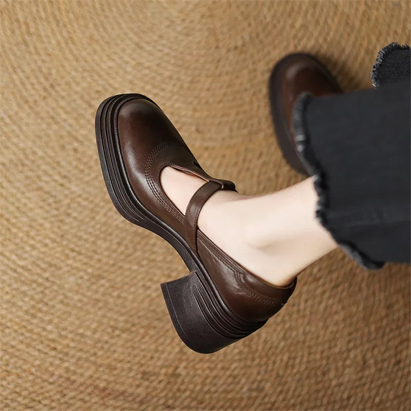 Rowena | Women's Chunky Block Heel Mary Jane Pumps Round Toe Strap 4