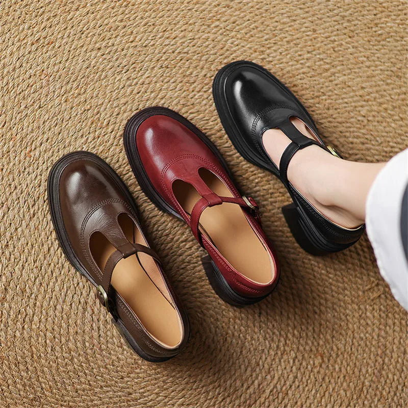 Rowena | Women's Chunky Block Heel Mary Jane Pumps Round Toe Strap 5