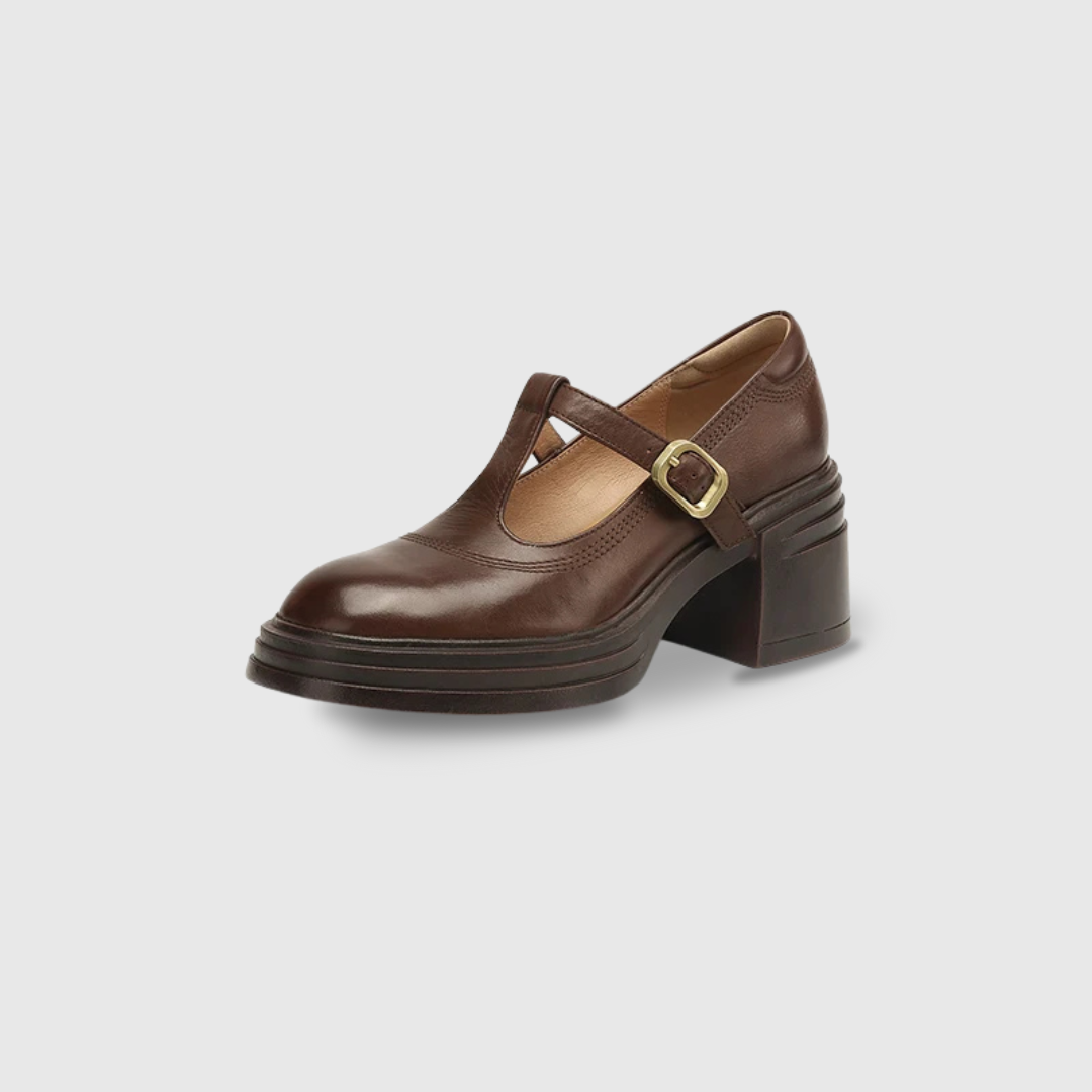 Rowena | Women's Chunky Block Heel Mary Jane Pumps Round Toe Strap 7