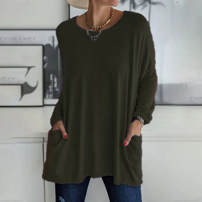 Women's Oversized Long Sleeve Tunic Top with Pockets