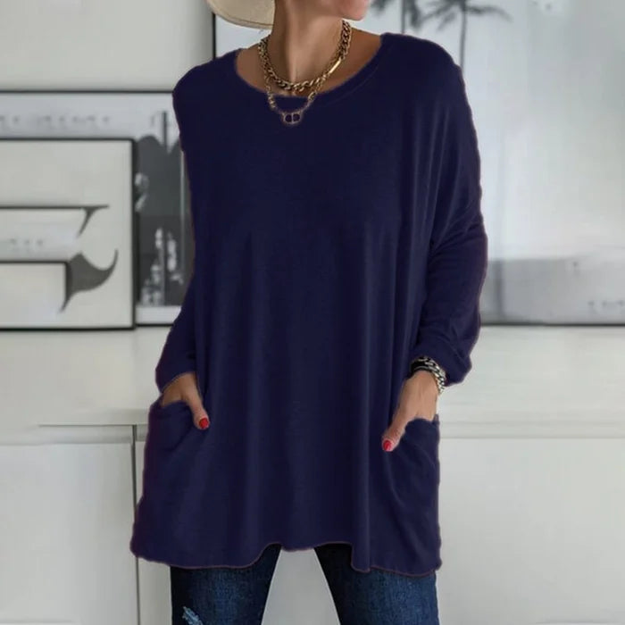 Women's Oversized Long Sleeve Tunic Top with Pockets