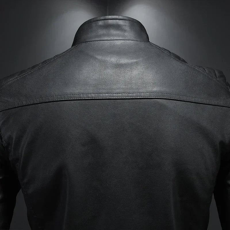 Men's Sleeveless Leather Jacket High Collar Motorcycle Bomber Winter Fashion