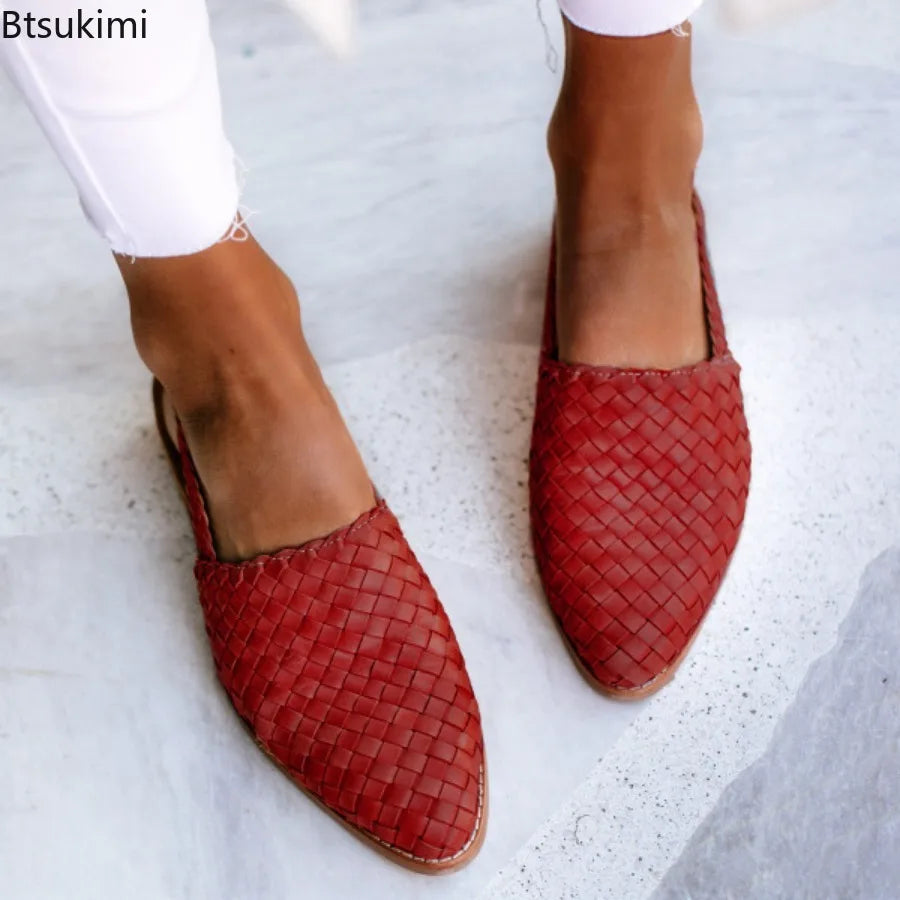 Women's Ballerina Shoes Genuine Leather Round Toe Slip On with Buckle