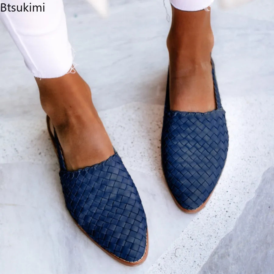 Women's Ballerina Shoes Genuine Leather Round Toe Slip On with Buckle