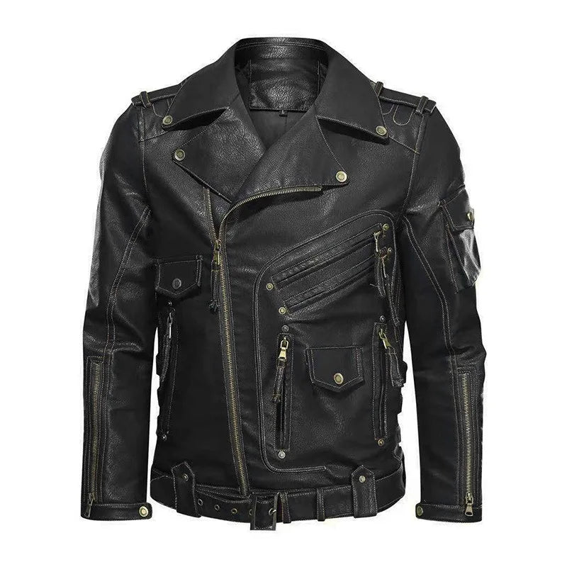 Men's PU Jacket Synthetic Leather Sleeveless with Zipper Pockets