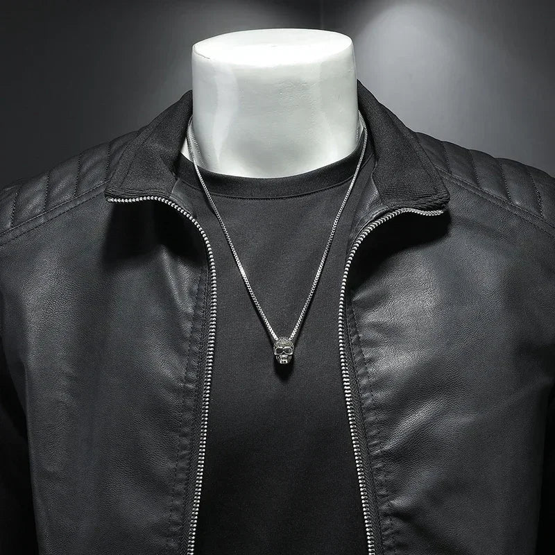 Men's Sleeveless Leather Jacket High Collar Motorcycle Bomber Winter Fashion
