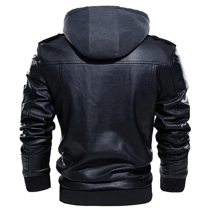 Giacca in pelle vintage da uomo calda con cappuccio, bomber senza maniche e maniche lunghe  