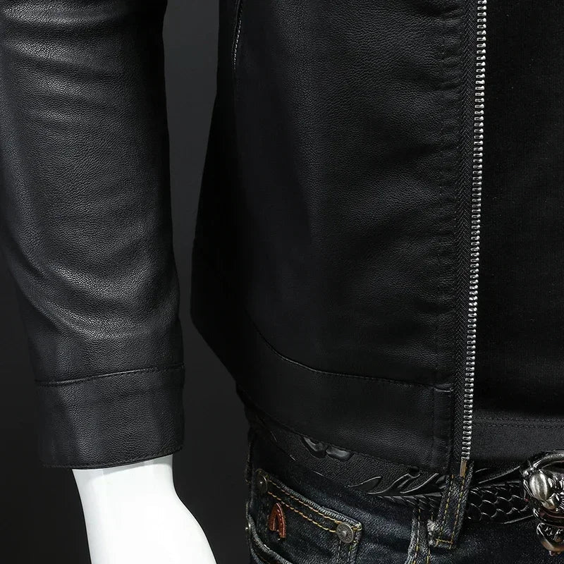 Men's Sleeveless Leather Jacket High Collar Motorcycle Bomber Winter Fashion