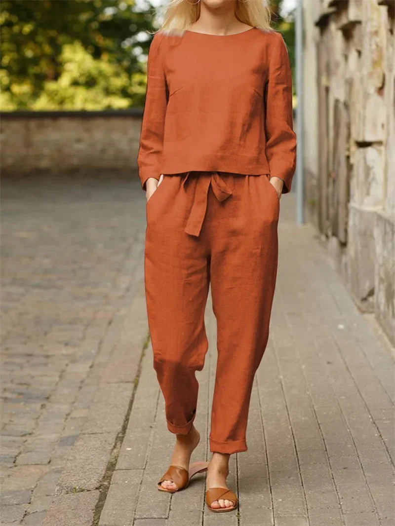 Complete Women's Cotton Linen Long Sleeve Wide Leg Elegant Pants