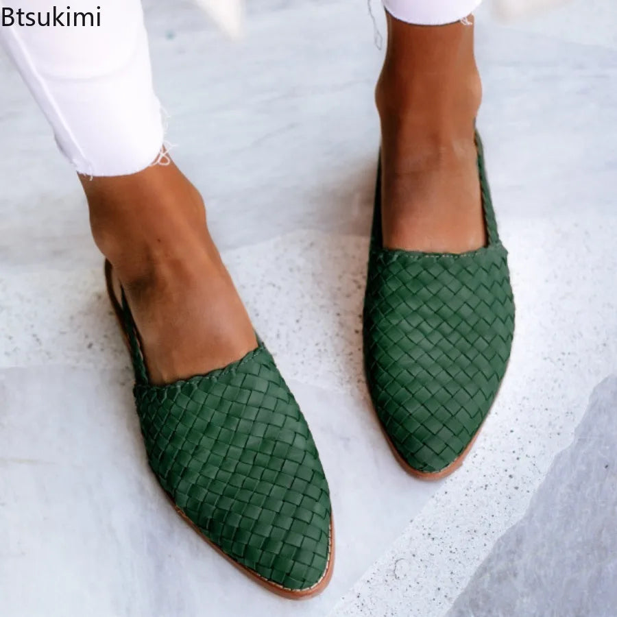 Women's Ballerina Shoes Genuine Leather Round Toe Slip On with Buckle