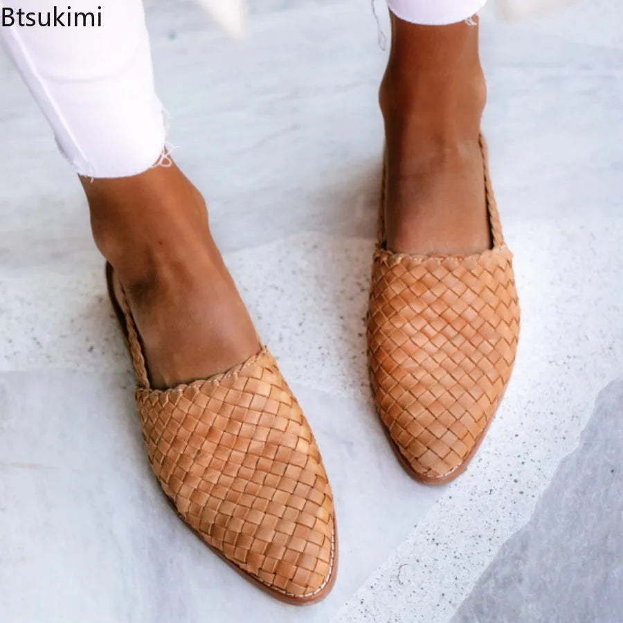 Women's Ballerina Shoes Genuine Leather Round Toe Slip On with Buckle