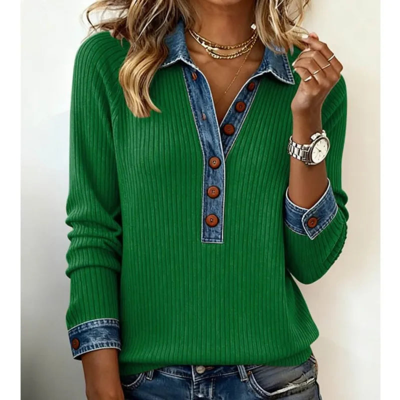 Women's Knit Patchwork Sleeveless Long Sleeve Sweater