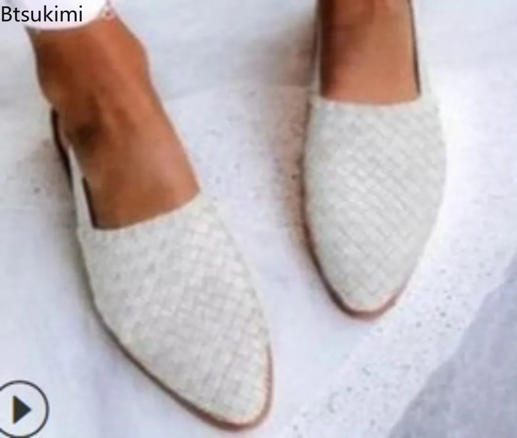 Women's Ballerina Shoes Genuine Leather Round Toe Slip On with Buckle