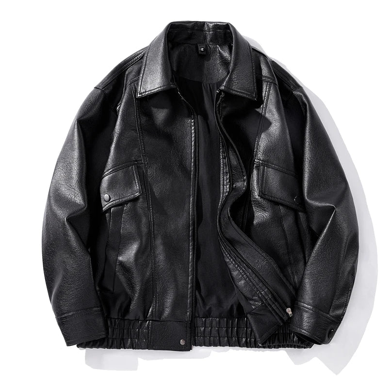 Men's Leather Bomber Jacket Sleeveless Slim Fit Casual
