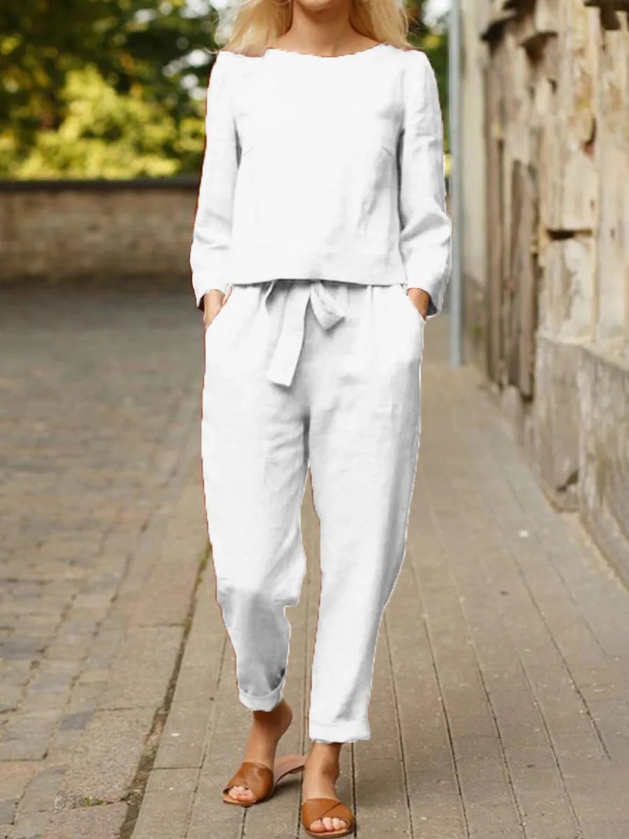 Complete Women's Cotton Linen Long Sleeve Wide Leg Elegant Pants