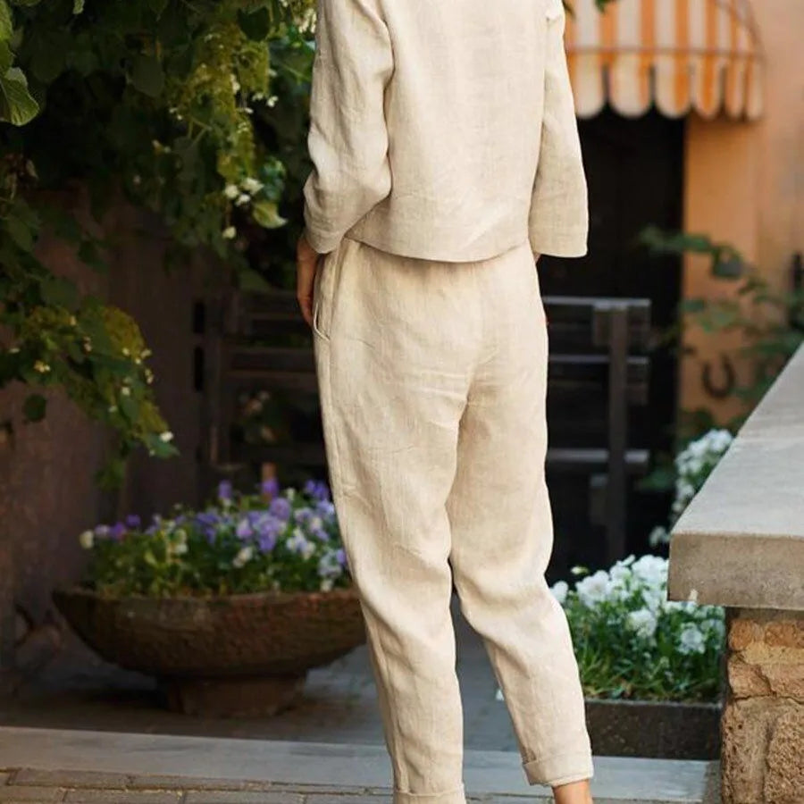 Complete Women's Cotton Linen Long Sleeve Wide Leg Elegant Pants