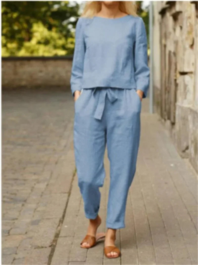 Complete Women's Cotton Linen Long Sleeve Wide Leg Elegant Pants