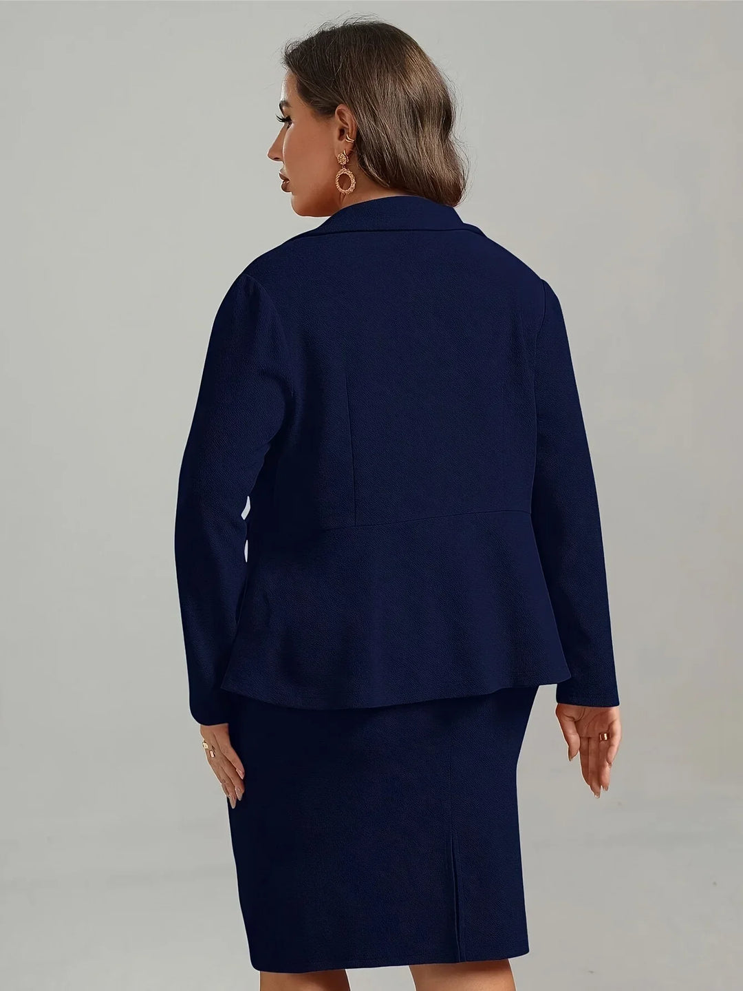 Completo elegante da donna taglie forti con giacca in velluto e bottoni – completo da ufficio in 2 pezzi  