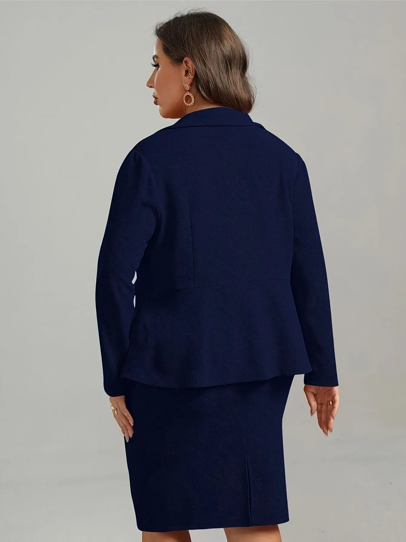 Elegant Women's Plus Size Velvet Jacket with Buttons – 2 Piece Office Suit