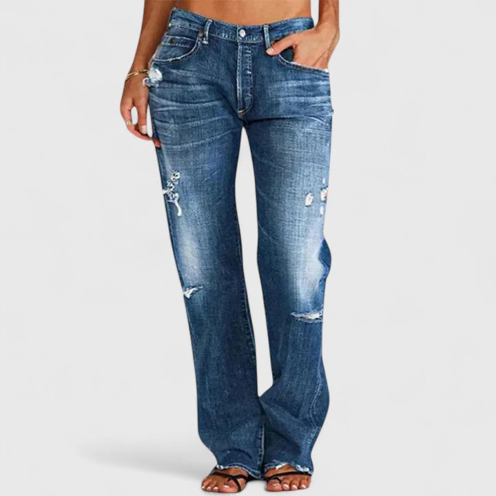 Sadie | Women's Low Rise Distressed Straight Leg Jeans 1