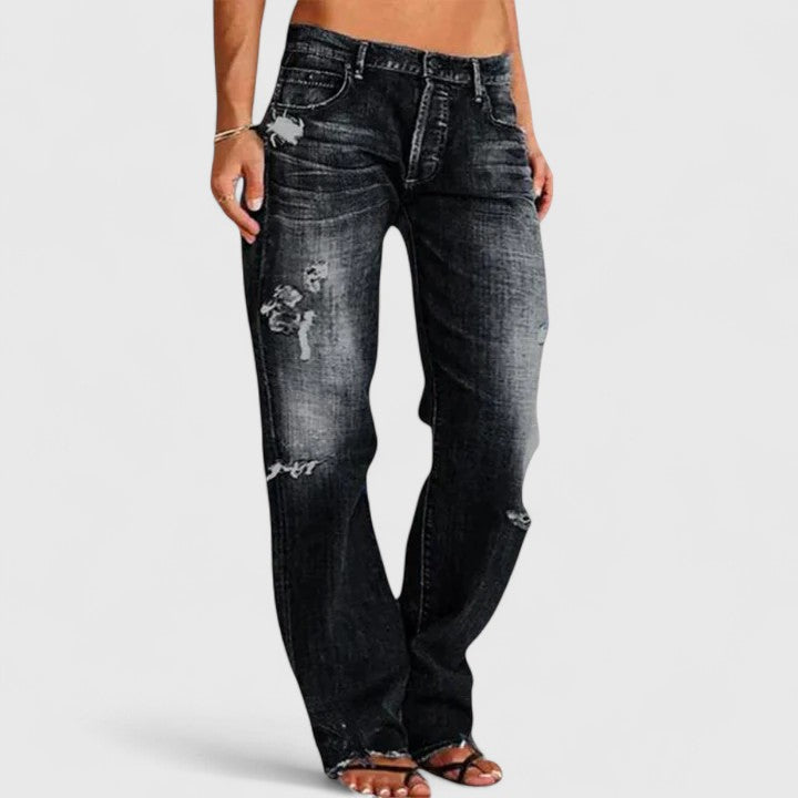 Sadie | Women's Low Rise Distressed Straight Leg Jeans 2