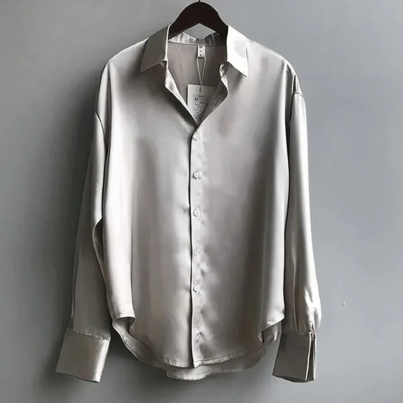 Women's Satin Button-Down Blouse Long Sleeve Collar Shirt