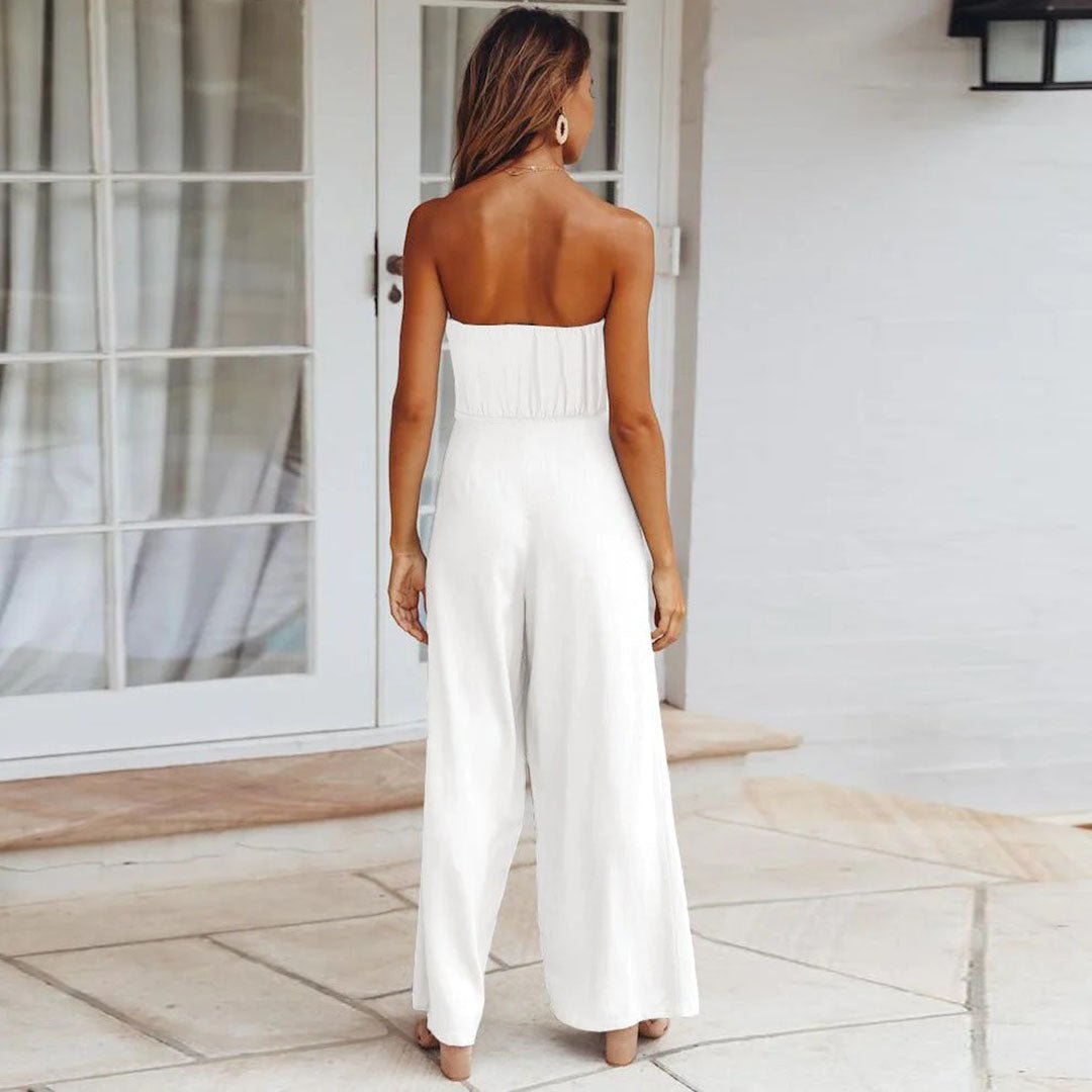 Women's Strapless Tie Waist Wide Leg Jumpsuit