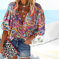 Blusa da donna con stampa paisley boho e bottoni