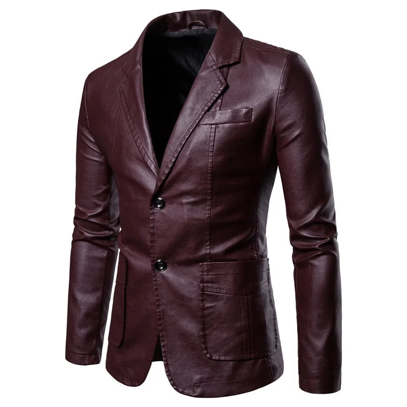 Men's Vintage Leather Slim Fit Jacket with Zip and Pockets