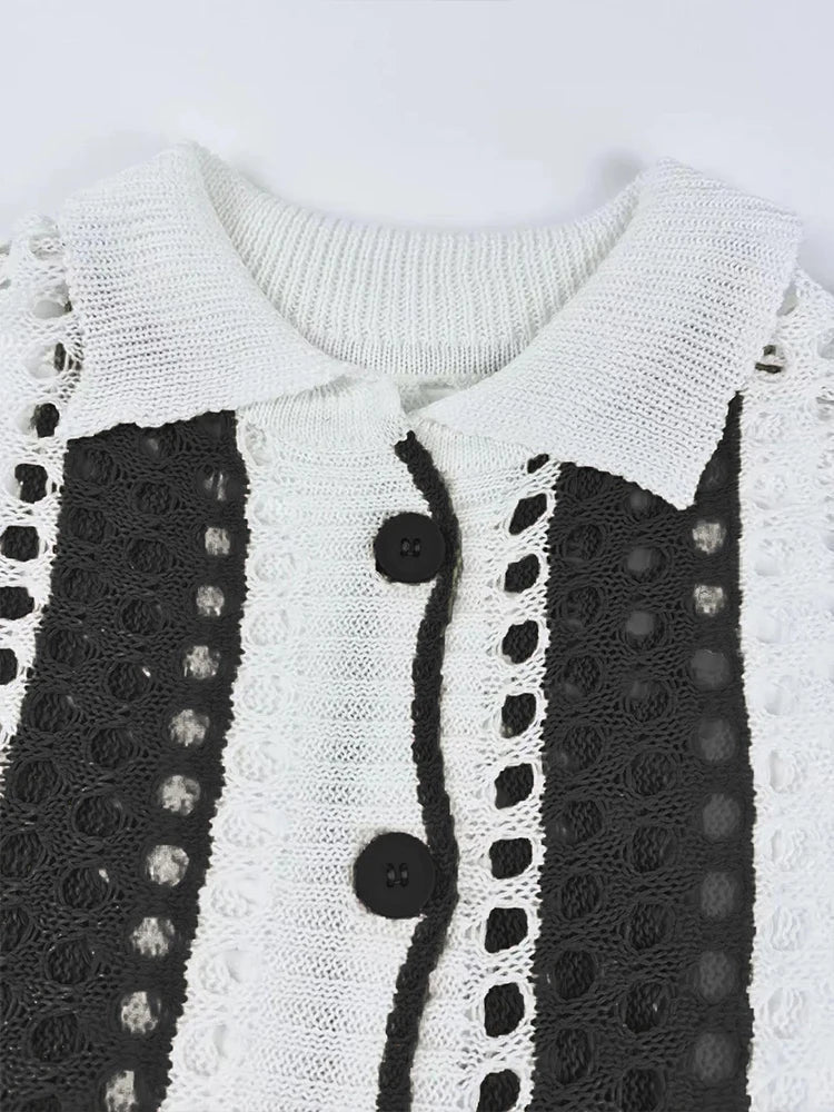 Complete Women's 2-Piece Crochet Cardigan with Buttons and Cover-Up Pants