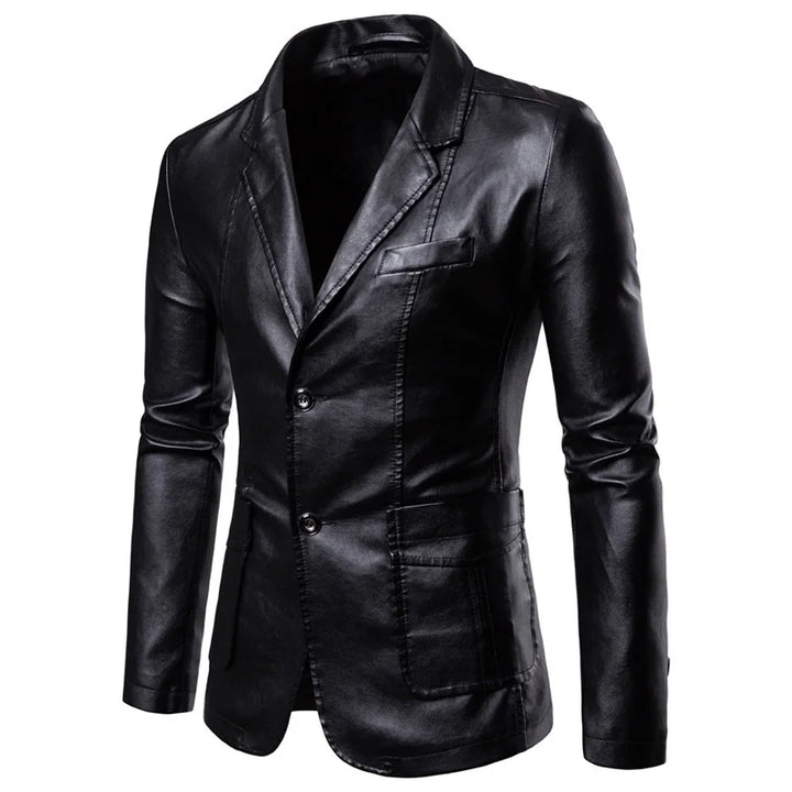 Giacca vintage in pelle da uomo slim fit con zip e tasche  