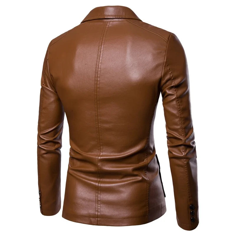 Men's Vintage Leather Slim Fit Jacket with Zip and Pockets