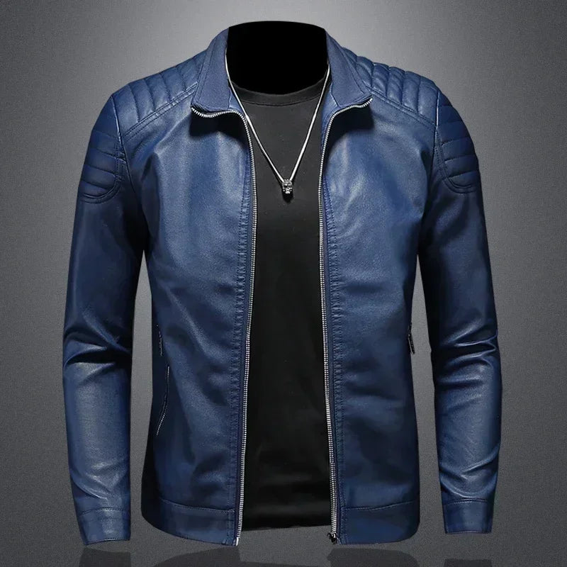 Men's Sleeveless Leather Jacket High Collar Motorcycle Bomber Winter Fashion