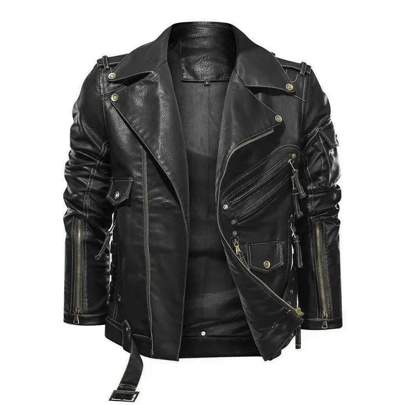 Men's PU Jacket Synthetic Leather Sleeveless with Zipper Pockets
