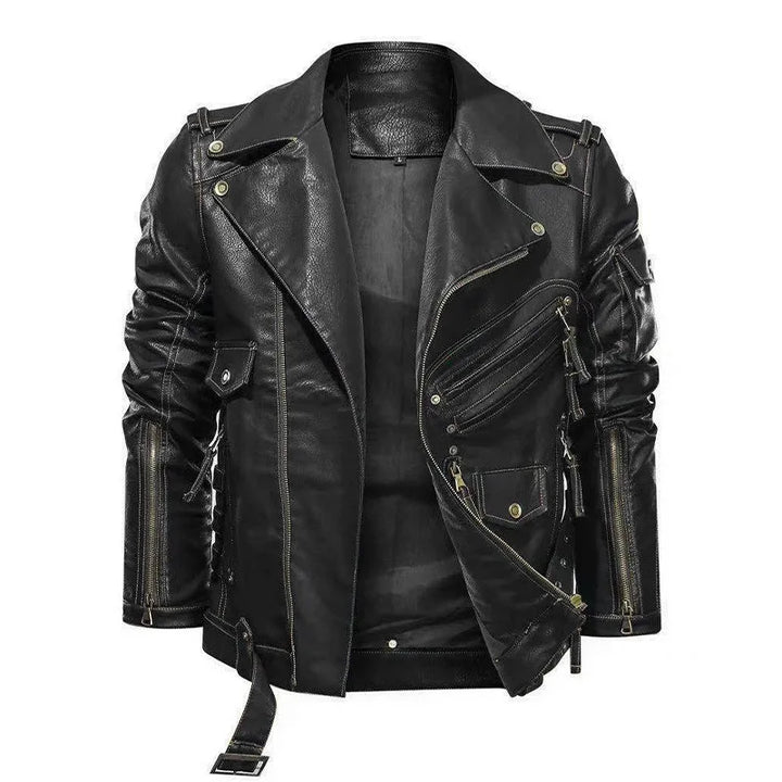 Giacca da uomo in pelle sintetica PU senza maniche con tasche con zip