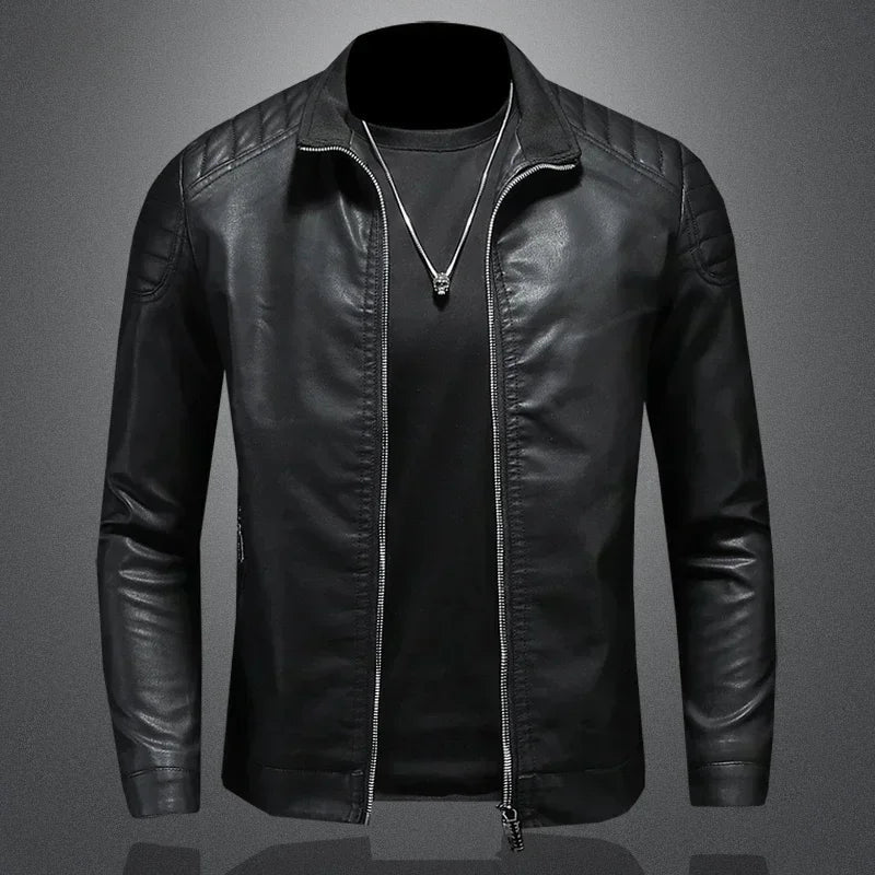 Men's Sleeveless Leather Jacket High Collar Motorcycle Bomber Winter Fashion