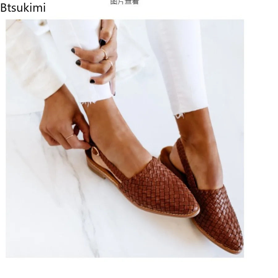 Women's Ballerina Shoes Genuine Leather Round Toe Slip On with Buckle
