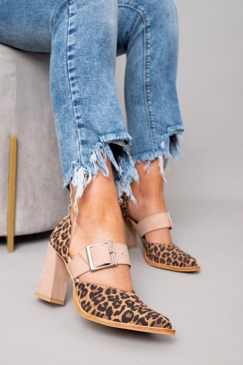 Selveta™ | Leopard Suede Sandals with Stable Heel 0